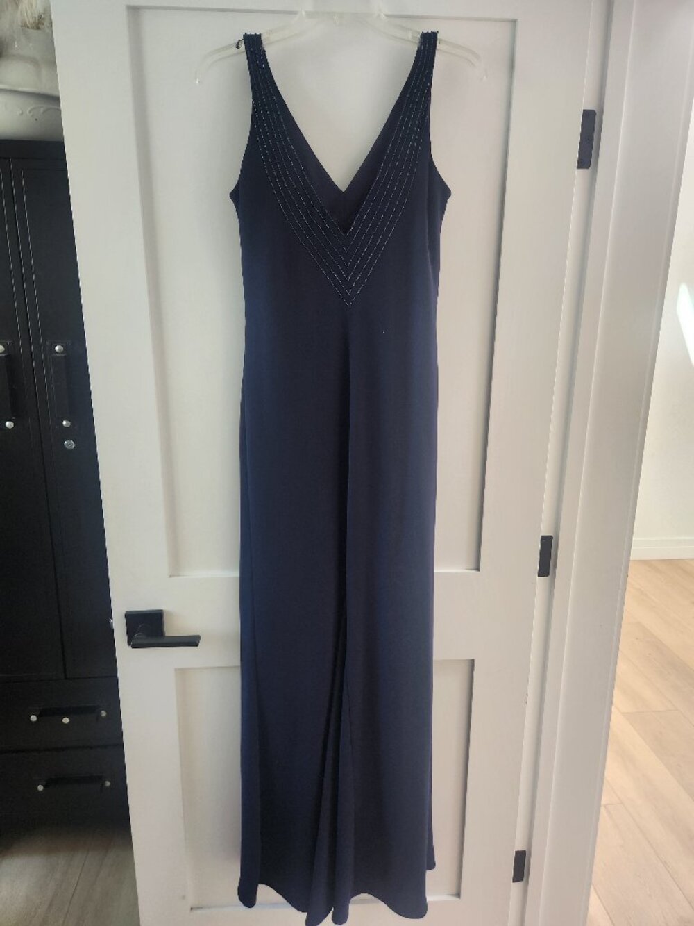 Floor length navy evening gown